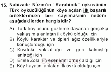 Tanzimat Dönemi Türk Edebiyatı 2 2013 - 2014 Dönem Sonu Sınavı 15.Soru