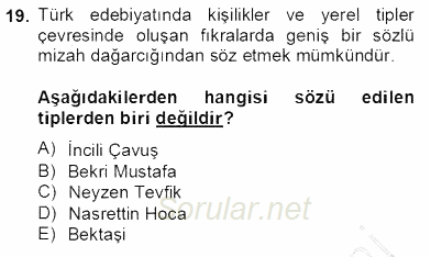 Tanzimat Dönemi Türk Edebiyatı 2 2013 - 2014 Dönem Sonu Sınavı 19.Soru