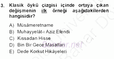 Tanzimat Dönemi Türk Edebiyatı 2 2013 - 2014 Dönem Sonu Sınavı 3.Soru