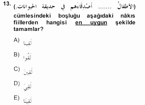 Arapça 3 2013 - 2014 Ara Sınavı 13.Soru