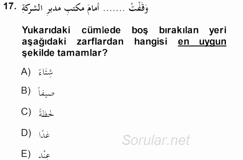 Arapça 3 2013 - 2014 Ara Sınavı 17.Soru