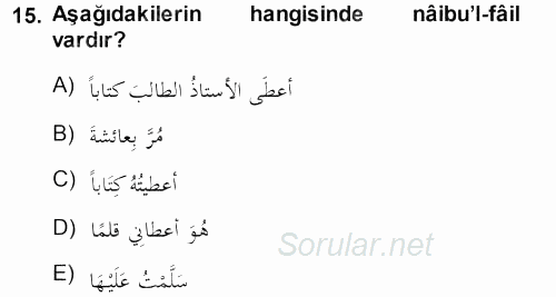 Arapça 3 2013 - 2014 Ara Sınavı 15.Soru