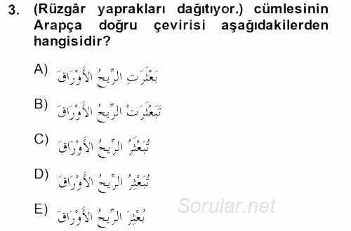 Arapça 3 2013 - 2014 Ara Sınavı 3.Soru