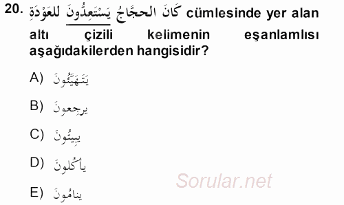 Arapça 3 2013 - 2014 Ara Sınavı 20.Soru