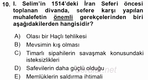 Osmanlı Tarihi (1299-1566) 2017 - 2018 Dönem Sonu Sınavı 10.Soru