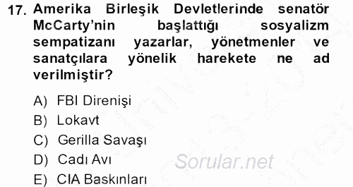 Kültür Tarihi 2013 - 2014 Dönem Sonu Sınavı 17.Soru