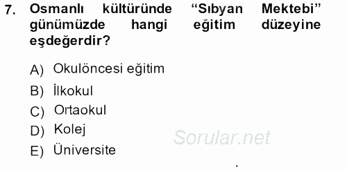 Kültür Tarihi 2013 - 2014 Dönem Sonu Sınavı 7.Soru