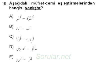 Arapça 3 2013 - 2014 Dönem Sonu Sınavı 19.Soru
