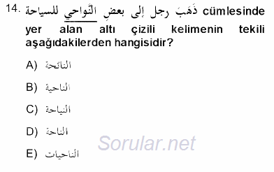 Arapça 3 2013 - 2014 Dönem Sonu Sınavı 14.Soru