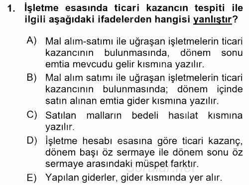 Türk Vergi Sistemi 2015 - 2016 Ara Sınavı 1.Soru