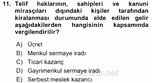 Türk Vergi Sistemi 2015 - 2016 Ara Sınavı 11.Soru