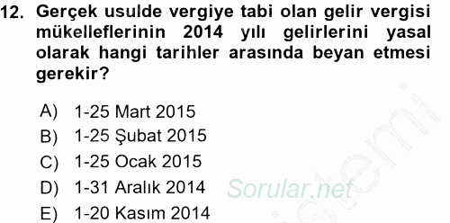 Türk Vergi Sistemi 2015 - 2016 Ara Sınavı 12.Soru