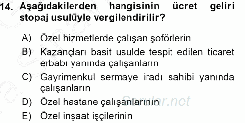Türk Vergi Sistemi 2015 - 2016 Ara Sınavı 14.Soru