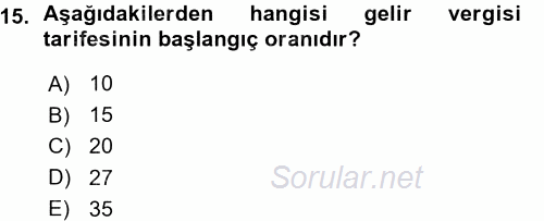 Türk Vergi Sistemi 2015 - 2016 Ara Sınavı 15.Soru