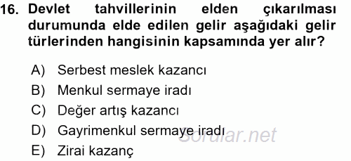 Türk Vergi Sistemi 2015 - 2016 Ara Sınavı 16.Soru
