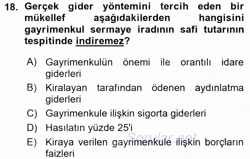 Türk Vergi Sistemi 2015 - 2016 Ara Sınavı 18.Soru