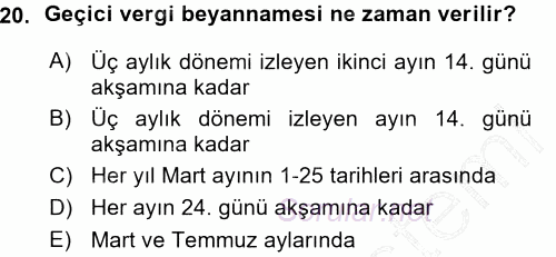 Türk Vergi Sistemi 2015 - 2016 Ara Sınavı 20.Soru