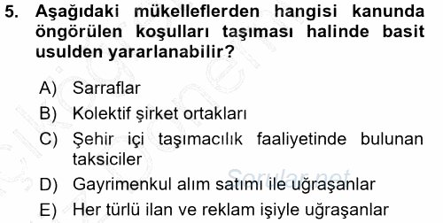 Türk Vergi Sistemi 2015 - 2016 Ara Sınavı 5.Soru