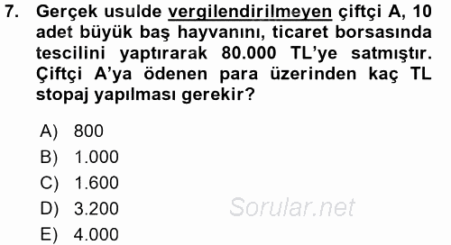 Türk Vergi Sistemi 2015 - 2016 Ara Sınavı 7.Soru