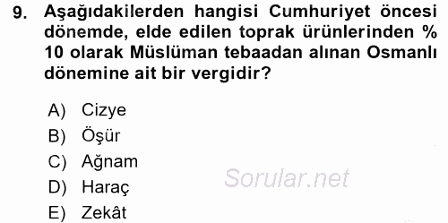 Türk Vergi Sistemi 2015 - 2016 Ara Sınavı 9.Soru