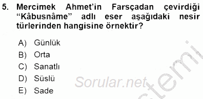 Cumhuriyet Dönemi Türk Nesri 2015 - 2016 Ara Sınavı 5.Soru