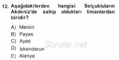 Türkiye´nin Kültürel Mirası 2 2013 - 2014 Ara Sınavı 12.Soru