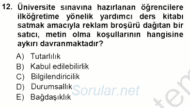 Türkçe Sözlü Anlatım 2012 - 2013 Ara Sınavı 12.Soru