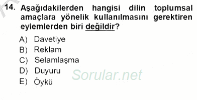 Türkçe Sözlü Anlatım 2012 - 2013 Ara Sınavı 14.Soru