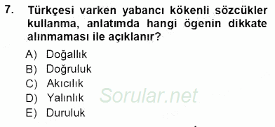 Türkçe Sözlü Anlatım 2012 - 2013 Ara Sınavı 7.Soru