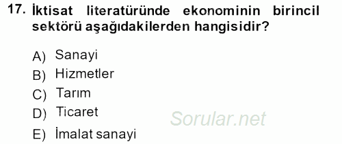 Türkiye Ekonomisi 2013 - 2014 Ara Sınavı 17.Soru