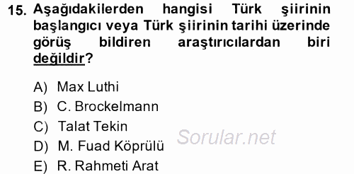 Türk Halk Şiiri 2014 - 2015 Tek Ders Sınavı 15.Soru