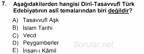 Türk Halk Şiiri 2014 - 2015 Tek Ders Sınavı 7.Soru
