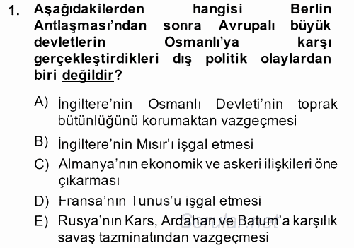 Türk Dış Politikası 1 2014 - 2015 Ara Sınavı 1.Soru