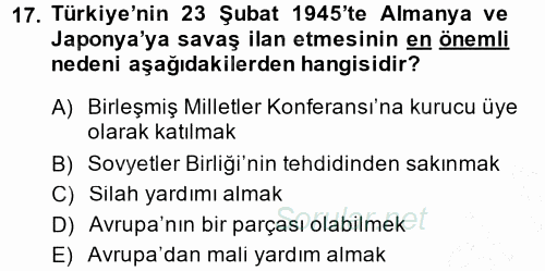 Türk Dış Politikası 1 2014 - 2015 Ara Sınavı 17.Soru