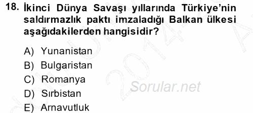 Türk Dış Politikası 1 2014 - 2015 Ara Sınavı 18.Soru