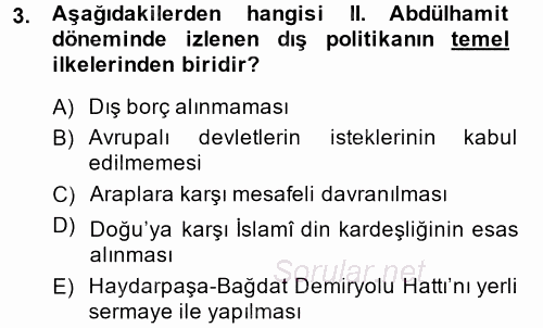 Türk Dış Politikası 1 2014 - 2015 Ara Sınavı 3.Soru