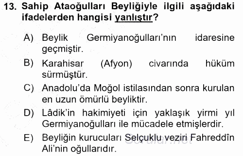 Türkiye Selçuklu Tarihi 2015 - 2016 Dönem Sonu Sınavı 13.Soru