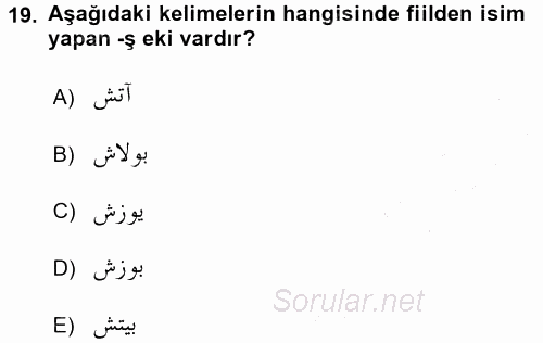 Osmanlı Türkçesine Giriş 1 2015 - 2016 Dönem Sonu Sınavı 19.Soru
