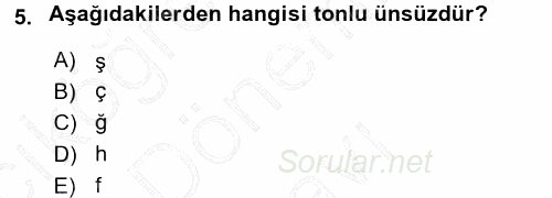 Osmanlı Türkçesine Giriş 1 2015 - 2016 Dönem Sonu Sınavı 5.Soru