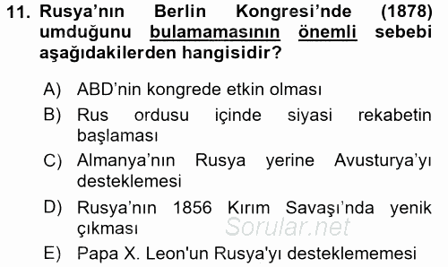 Osmanlı Tarihi (1876–1918) 2017 - 2018 Ara Sınavı 11.Soru