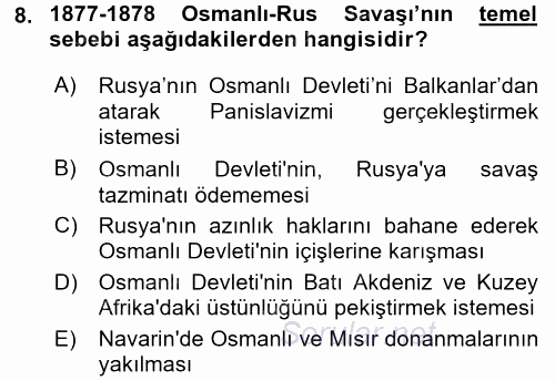 Osmanlı Tarihi (1876–1918) 2017 - 2018 Ara Sınavı 8.Soru