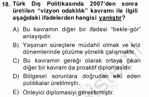 Türk Dış Politikası 2 2014 - 2015 Dönem Sonu Sınavı 18.Soru