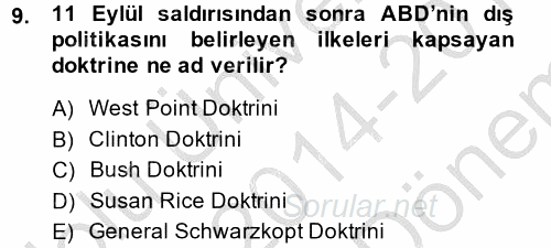 Türk Dış Politikası 2 2014 - 2015 Dönem Sonu Sınavı 9.Soru