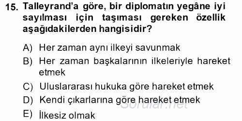 Diplomasi Tarihi 2014 - 2015 Ara Sınavı 15.Soru