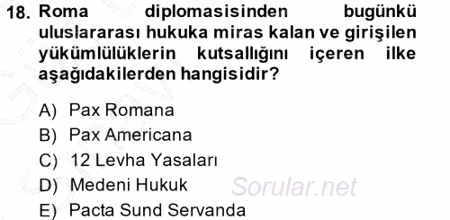 Diplomasi Tarihi 2014 - 2015 Ara Sınavı 18.Soru