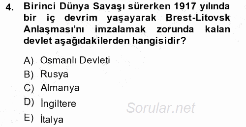 Diplomasi Tarihi 2014 - 2015 Ara Sınavı 4.Soru
