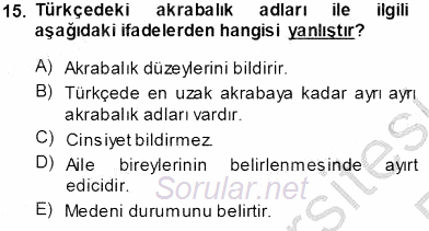 Türk Dili 1 2013 - 2014 Tek Ders Sınavı 15.Soru