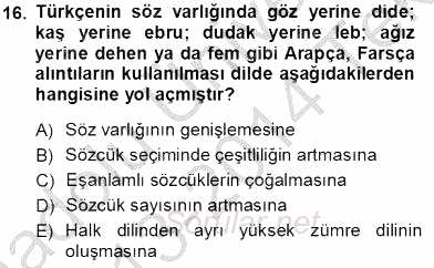 Türk Dili 1 2013 - 2014 Tek Ders Sınavı 16.Soru