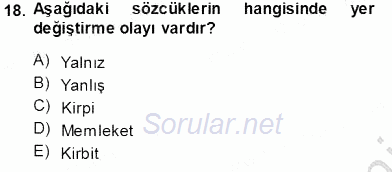 Türk Dili 1 2013 - 2014 Tek Ders Sınavı 18.Soru