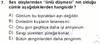 Türk Dili 1 2013 - 2014 Tek Ders Sınavı 7.Soru